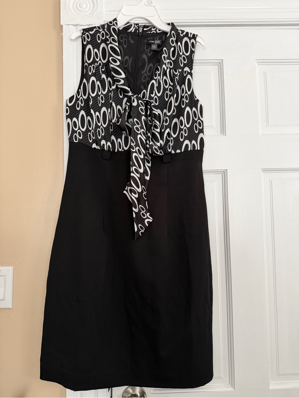 Voir Voir Black and White Midi Tie-Neck Dress